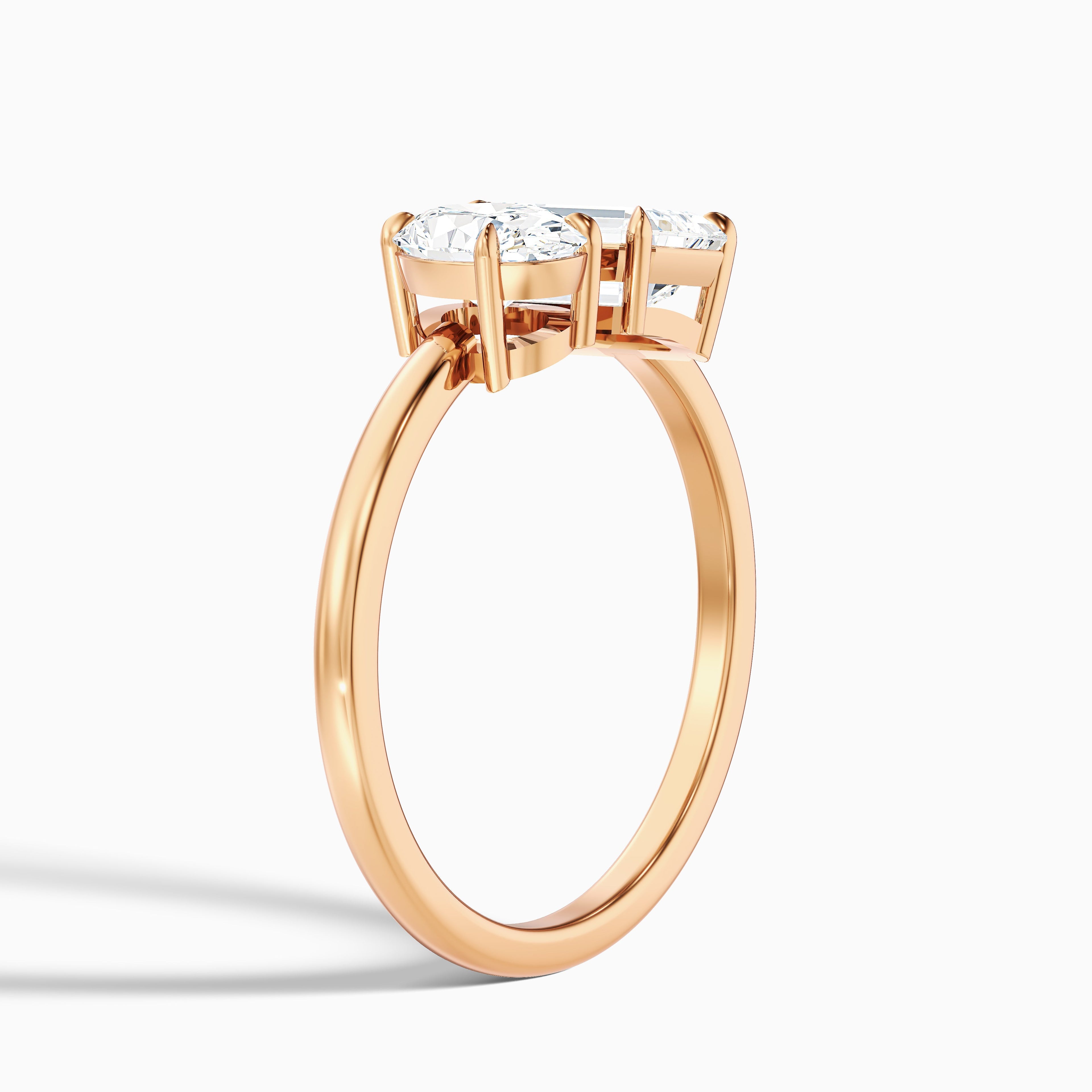 Emily Toi Et Moi Ring in 14k White Gold With Oval and Emerald Two Stone Moissanite Diamond (4 Ct. Tw.)