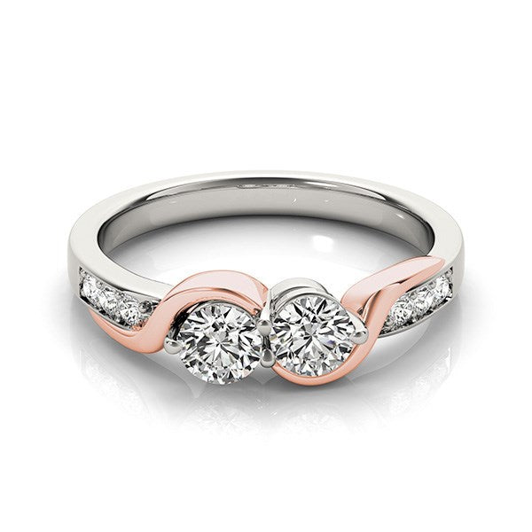14k White And Rose Gold Round Two Diamond Curved Band Ring (5/8 cttw) by Bids.com