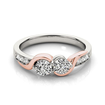 14k White And Rose Gold Round Two Diamond Curved Band Ring (5/8 cttw) by Bids.com