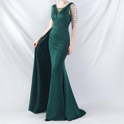 Total Satin Folding Craft Craft Beaded Evening Dress by Ragazza