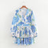 Women Printed Long Sleeve Short Dress Summer Sexy V neck Slim Fit Ruffled A line Dress by Ragazza