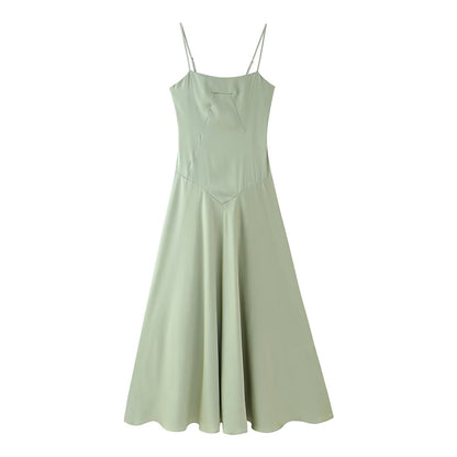 Women Clothing Summer Waist Controlled Large Hem Satin Sling Dress Women by Ragazza