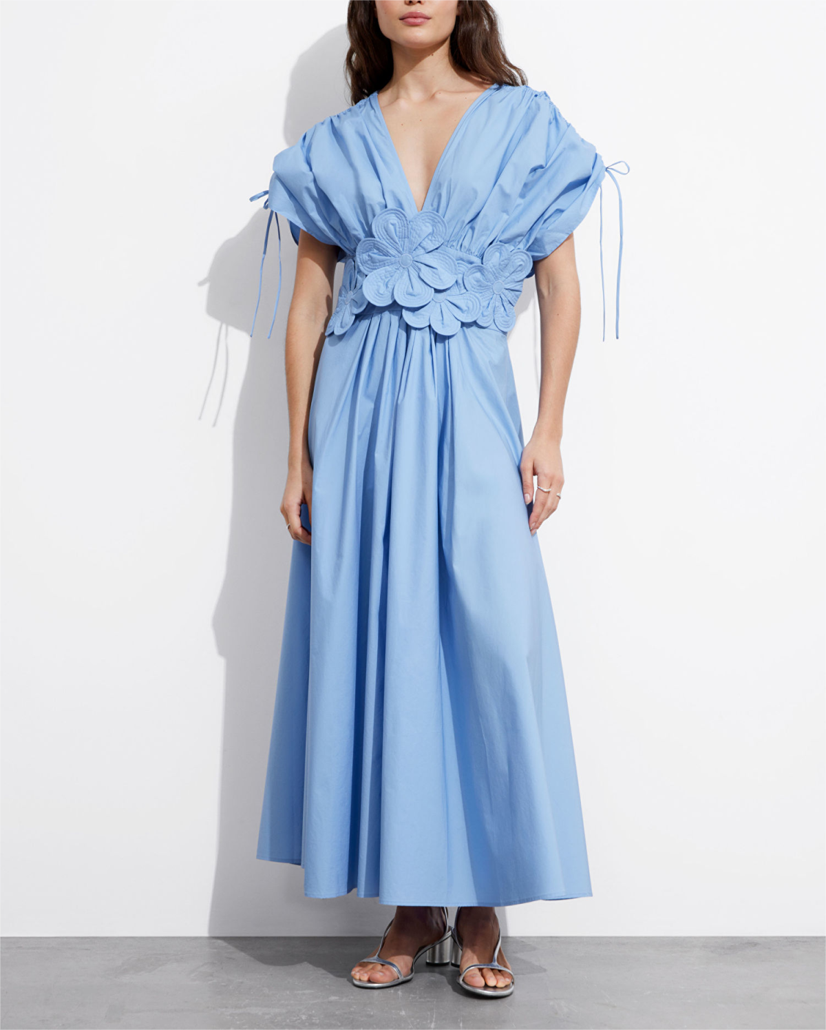 French Tea Break Elegant Dress Autumn V neck Applique Stitching A line Maxi Dress Women by Ragazza