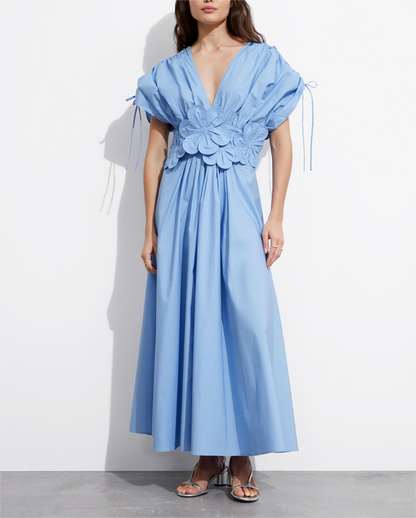 French Tea Break Elegant Dress Autumn V neck Applique Stitching A line Maxi Dress Women by Ragazza