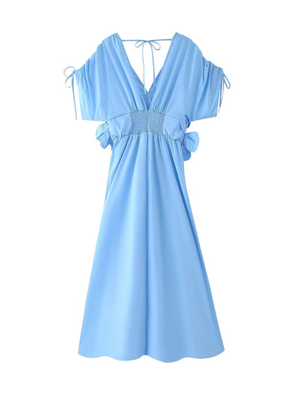 French Tea Break Elegant Dress Autumn V neck Applique Stitching A line Maxi Dress Women by Ragazza