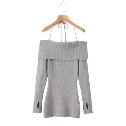 Off Shoulder Knitted Sling Dress Women Early Spring Inner Wear Bottoming Waist Tight Sexy Hip Dress by Ragazza