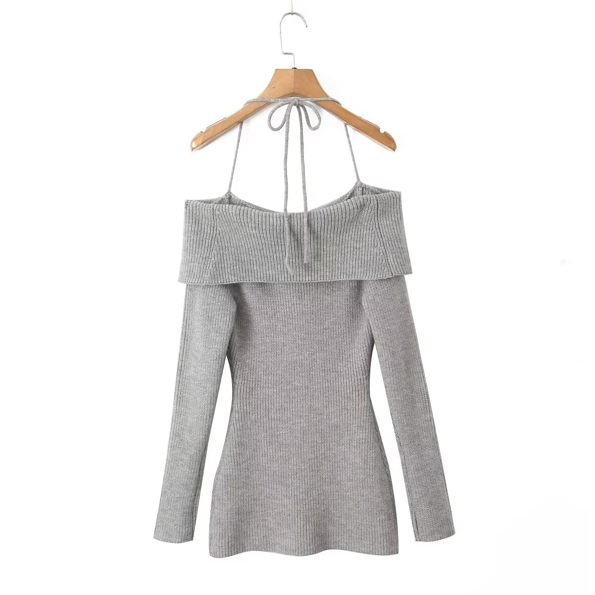 Off Shoulder Knitted Sling Dress Women Early Spring Inner Wear Bottoming Waist Tight Sexy Hip Dress by Ragazza