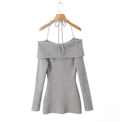 Off Shoulder Knitted Sling Dress Women Early Spring Inner Wear Bottoming Waist Tight Sexy Hip Dress by Ragazza