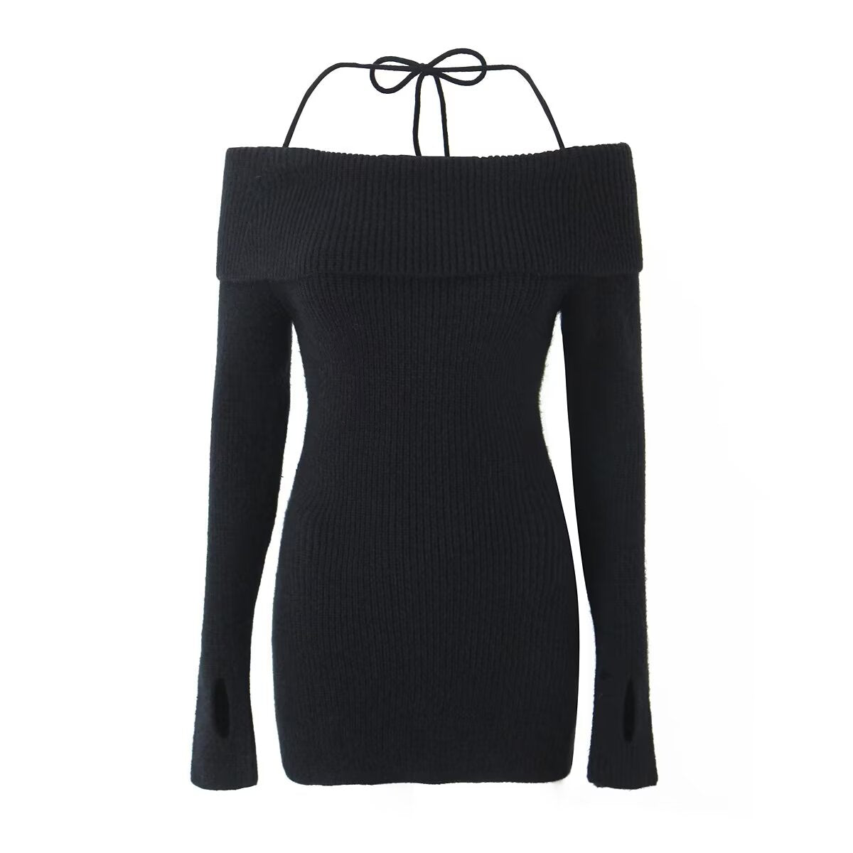 Off Shoulder Knitted Sling Dress Women Early Spring Inner Wear Bottoming Waist Tight Sexy Hip Dress by Ragazza