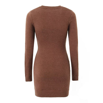 Knitted Long Sleeve Button Slim Fit Dress Sexy Slimming Hip Autumn Winter Black Knitted Women Clothing Dress by Ragazza