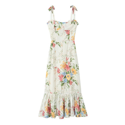 Summer Pastoral Floral Small Floral Print Slim Fit Slimming Dress Women  DestGlow