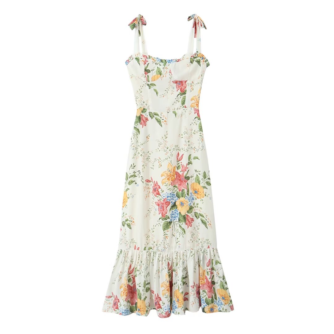 Summer Pastoral Floral Small Floral Print Slim Fit Slimming Dress Women  DestGlow