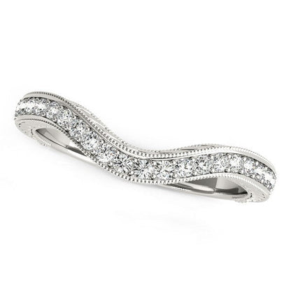 14k White Gold Milgrained Baroque Curved Diamond Wedding Ring (1/6 cttw) by Bids.com