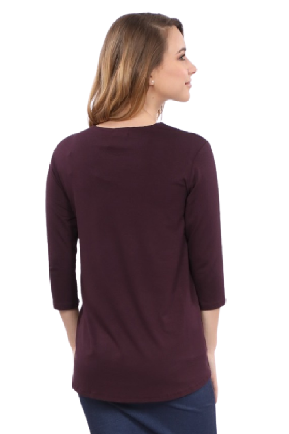 3/4 Sleeve Curved Hem Tunic Top - Breathable Viscose Spandex by Kosher Casual USA