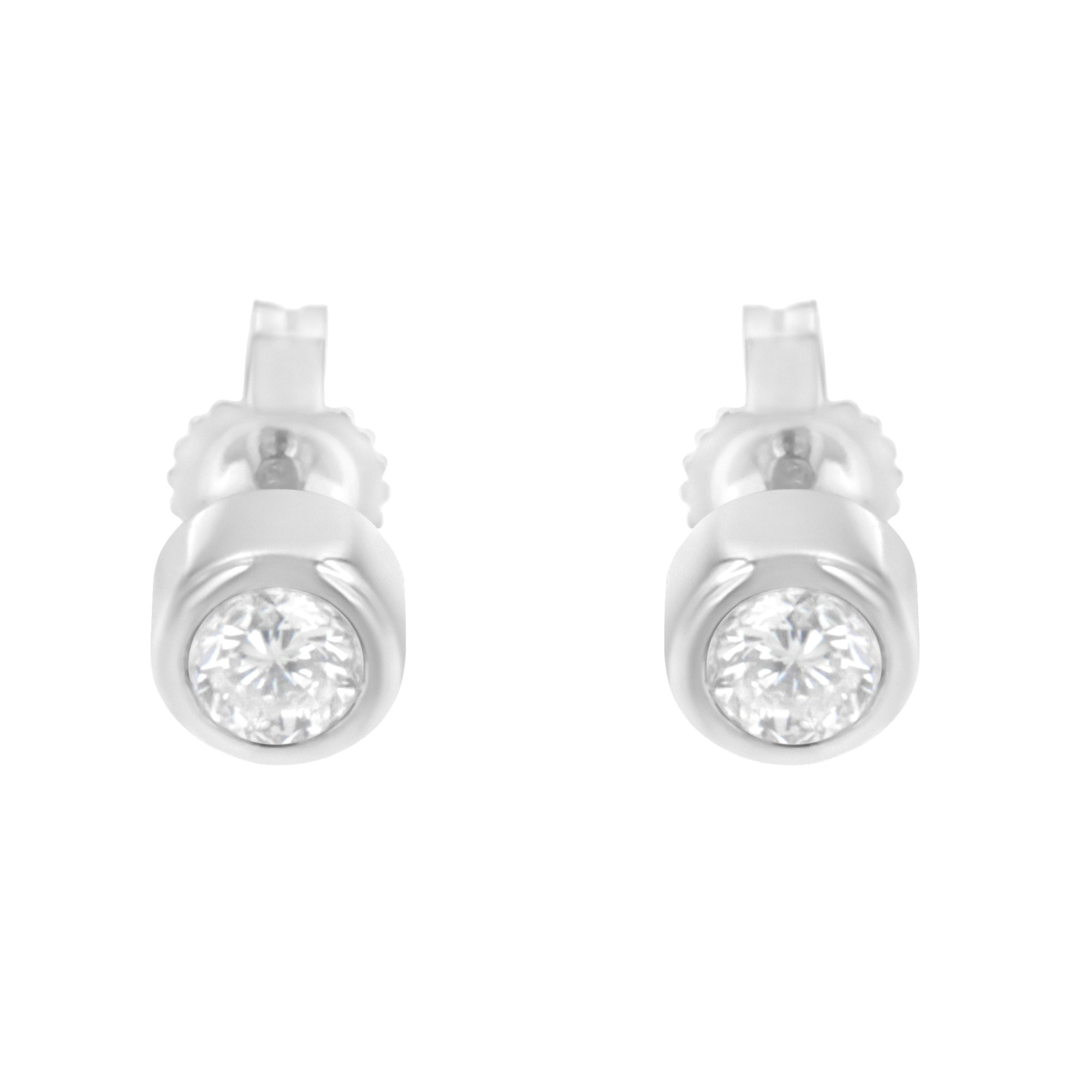 10K White Gold 0.30 Cttw Round Brilliant-Cut Near Colorless Diamond Bezel-Set Stud Earrings (H-I Color, I1-I2 Clarity) by Bids.com