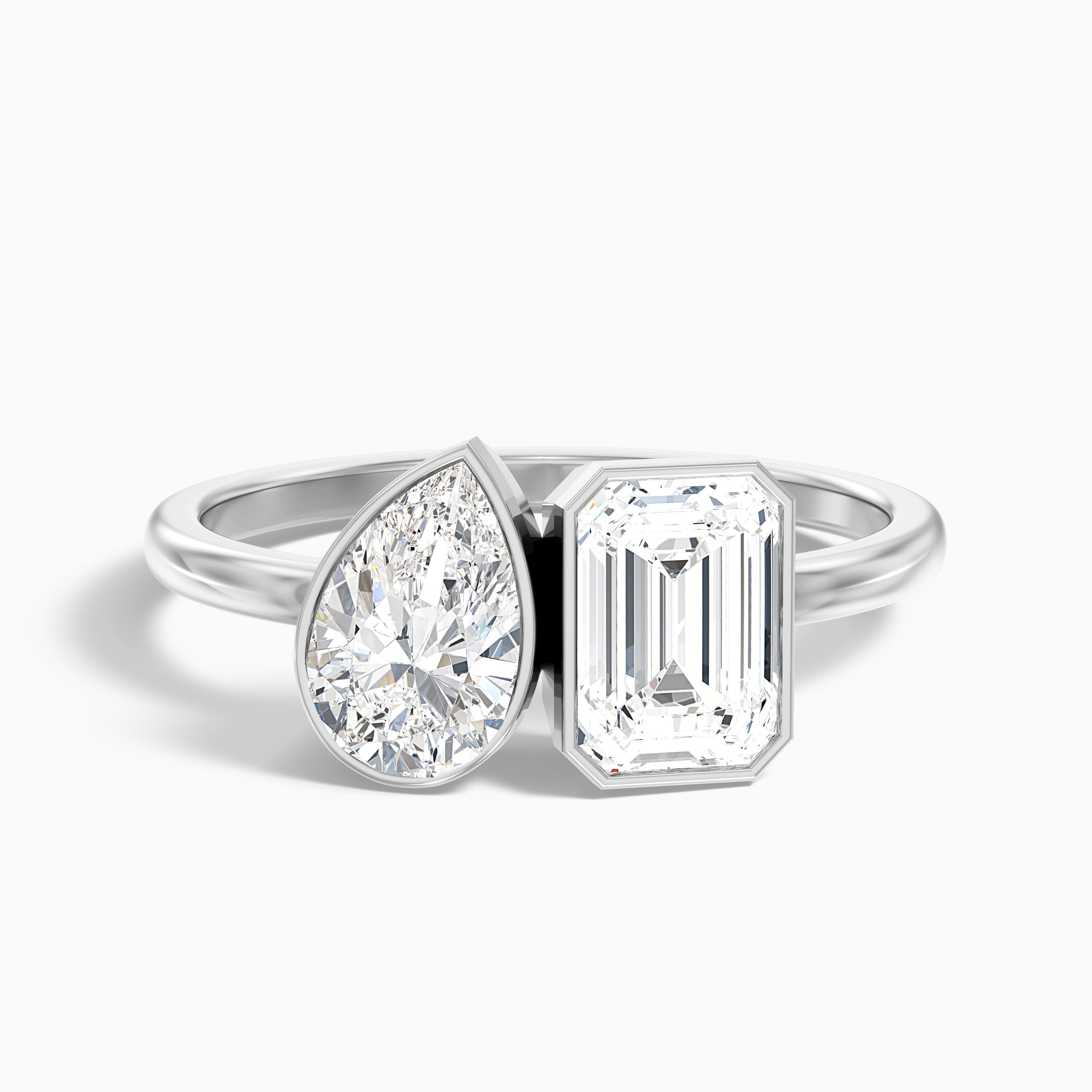Tessa Toi Et Moi Engagement Ring in 14k Yellow Gold With Pear and Emerald Two Stone Moissanite Diamond (3.5 Ct. Tw.)