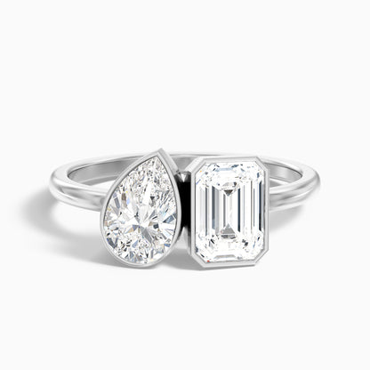 Tessa Toi Et Moi Engagement Ring in 14k Rose Gold With Pear and Emerald Two Stone Moissanite Diamond (1.5 Ct. Tw.)  DestGlow