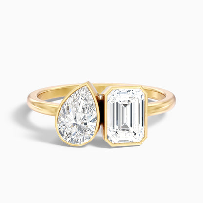 Tessa Toi Et Moi Engagement Ring in 10k Rose Gold With Pear and Emerald Two Stone Moissanite Diamond (4 Ct. Tw.)
