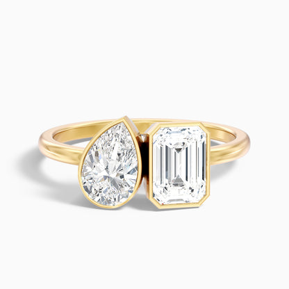 Tessa Toi Et Moi Engagement Ring in 925 Sterling Silver With Pear and Emerald Two Stone Moissanite Diamond (1.5 Ct. Tw.)