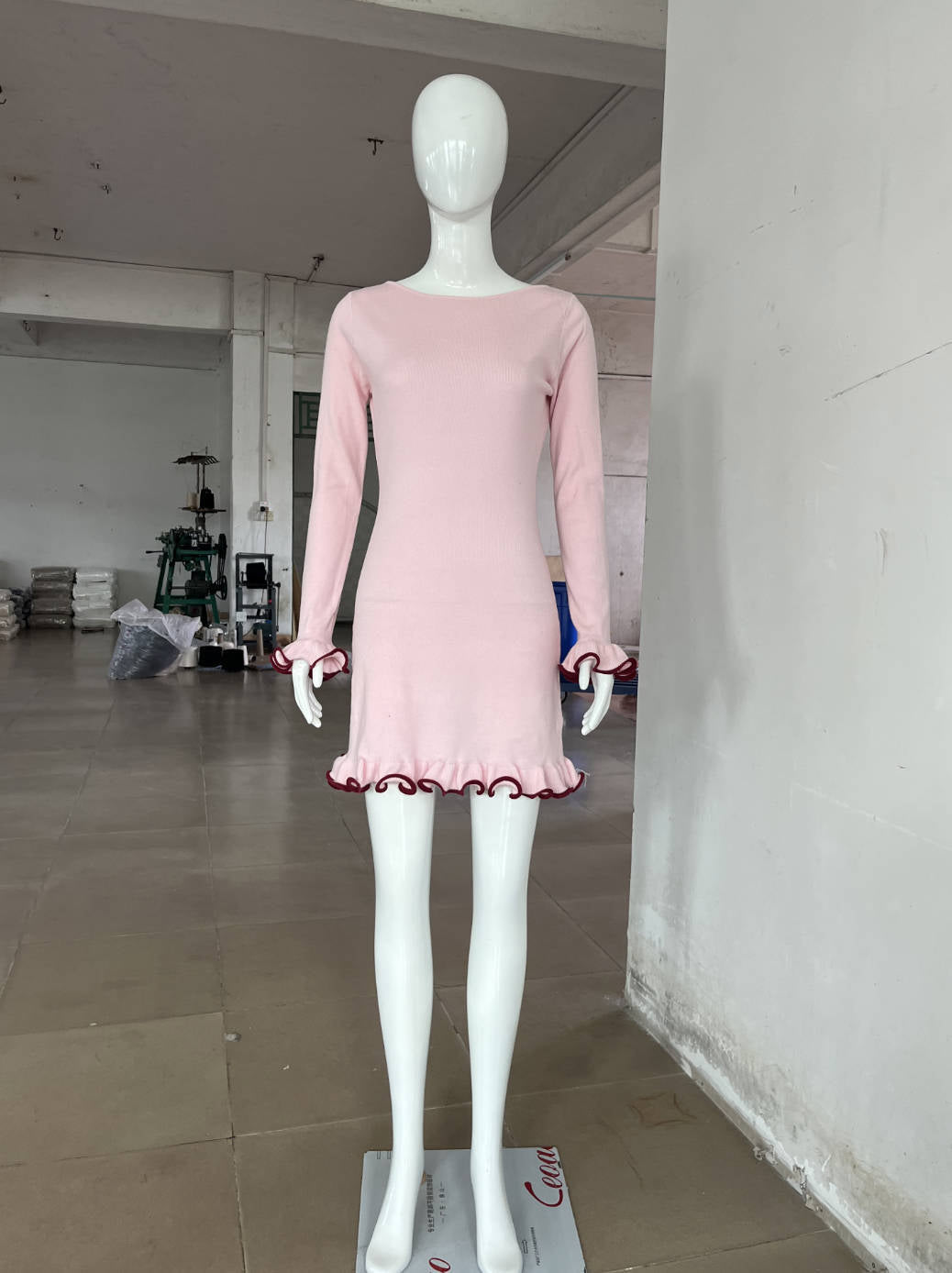 Wave Edge Dress Sexy Tight Wooden Ear Curling Knitted Dress Long Sleeve Ball Autumn Winter by Ragazza
