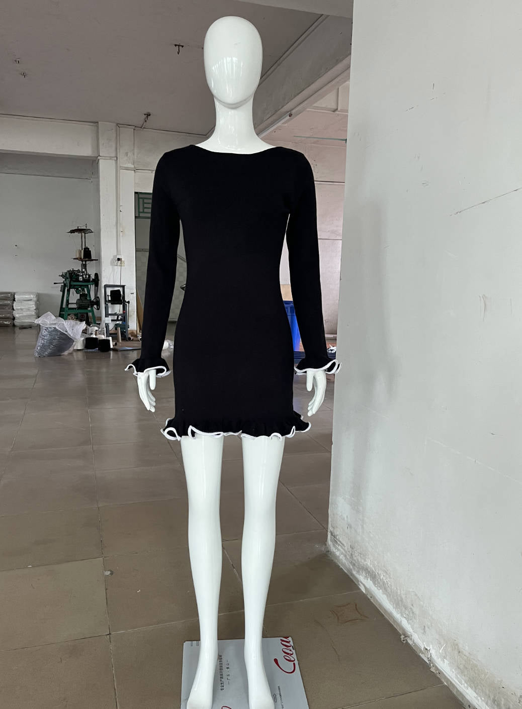 Wave Edge Dress Sexy Tight Wooden Ear Curling Knitted Dress Long Sleeve Ball Autumn Winter by Ragazza
