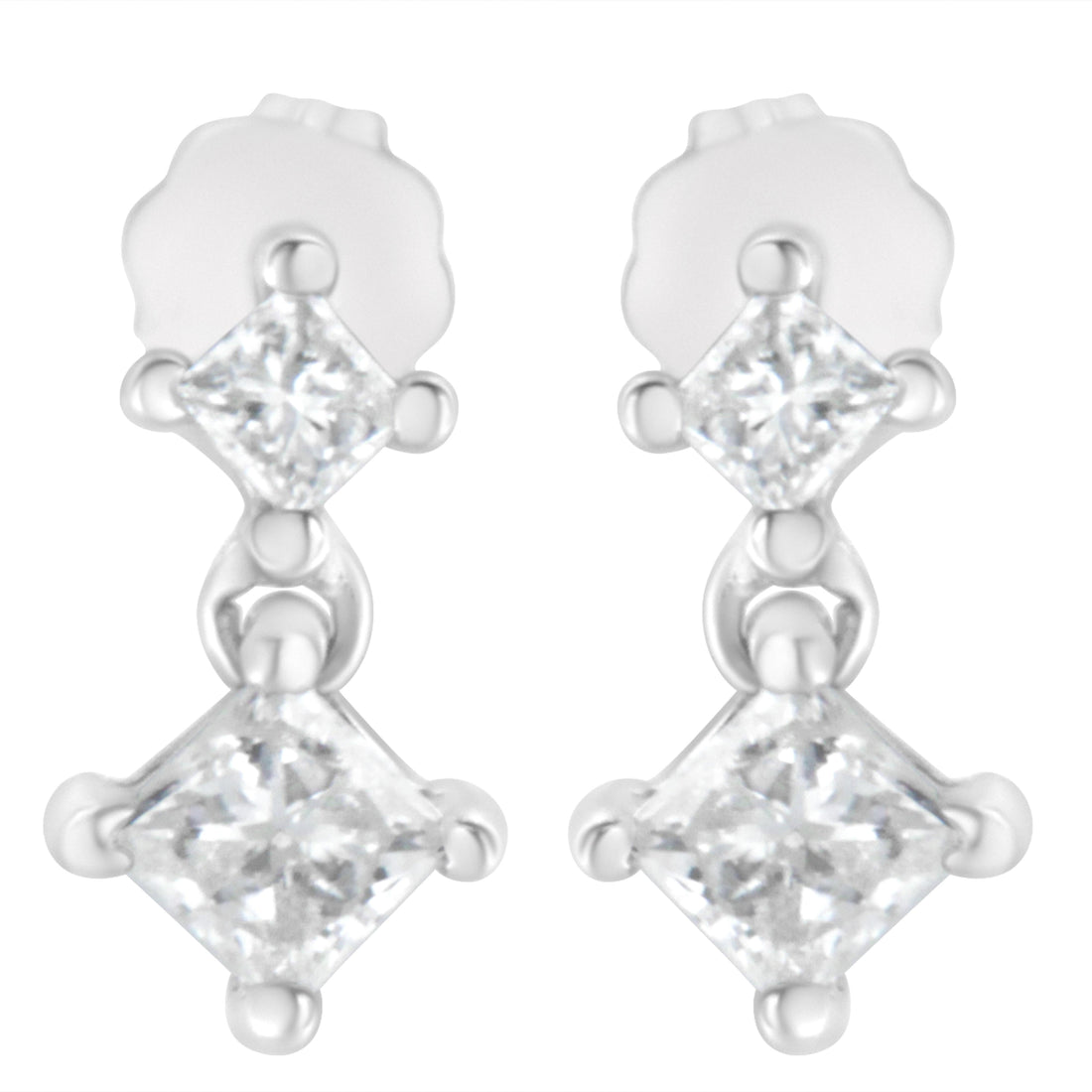 14K White Gold 3/4 cttw Double Diamond Princess-Cut Stud Earrings (I-J Clarity, I2-I3 Color) by Bids.com