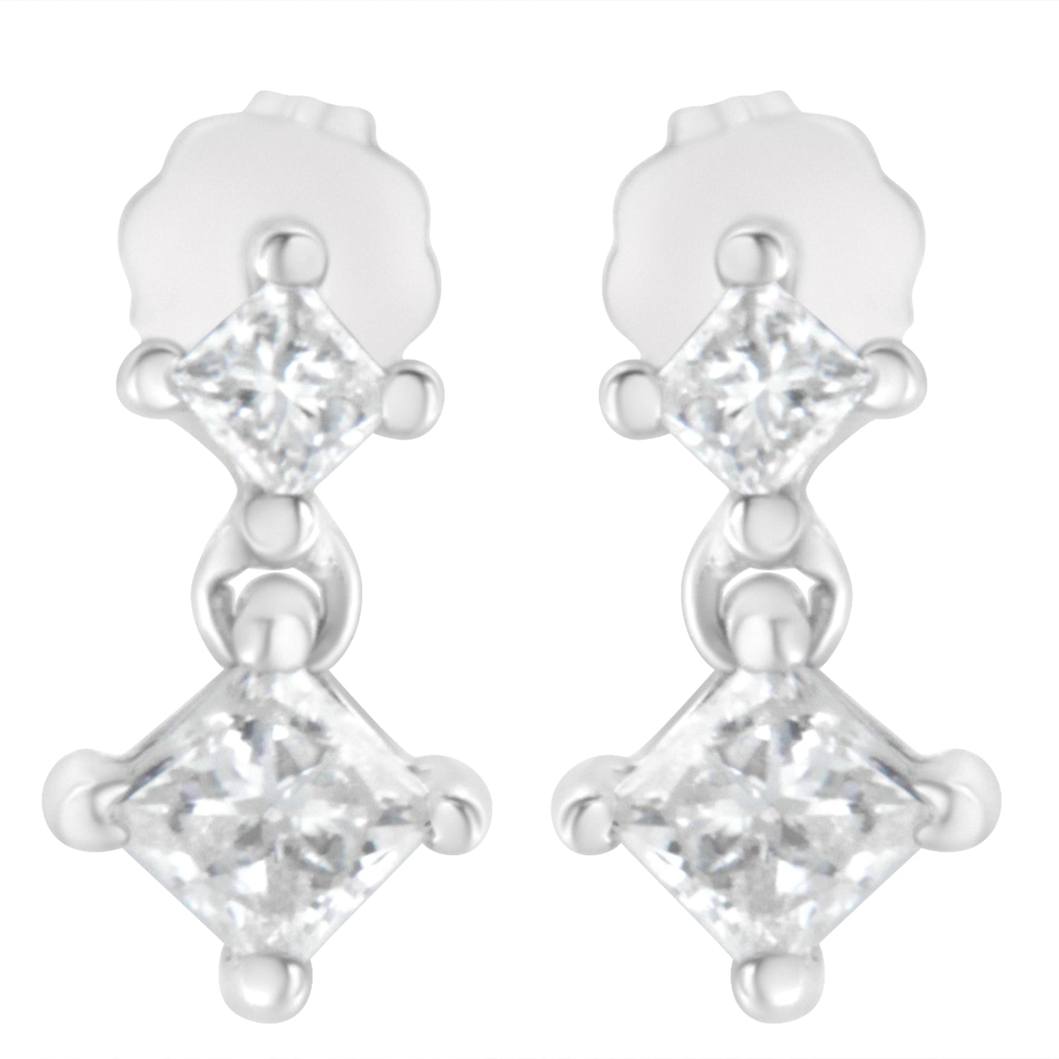 14K White Gold 3/4 cttw Double Diamond Princess-Cut Stud Earrings (I-J Clarity, I2-I3 Color) by Bids.com