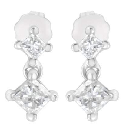 14K White Gold 3/4 cttw Double Diamond Princess-Cut Stud Earrings (I-J Clarity, I2-I3 Color) by Bids.com