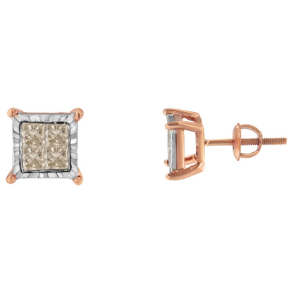 10K Two-Toned Princess-Cut Composite Diamond Stud Earrings (1/2 cttw, J-K Color, I1-I2 Clarity) by Bids.com