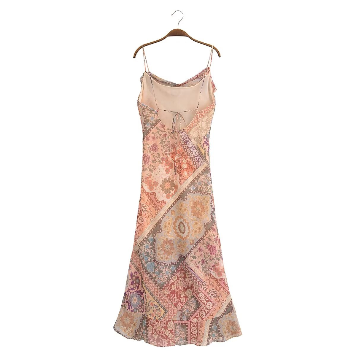 Women Backless Printing Color Contrast Loose Sling Dress by Ragazza
