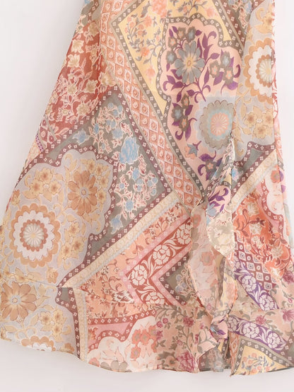 Women Backless Printing Color Contrast Loose Sling Dress by Ragazza