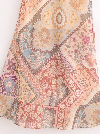 Women Backless Printing Color Contrast Loose Sling Dress by Ragazza