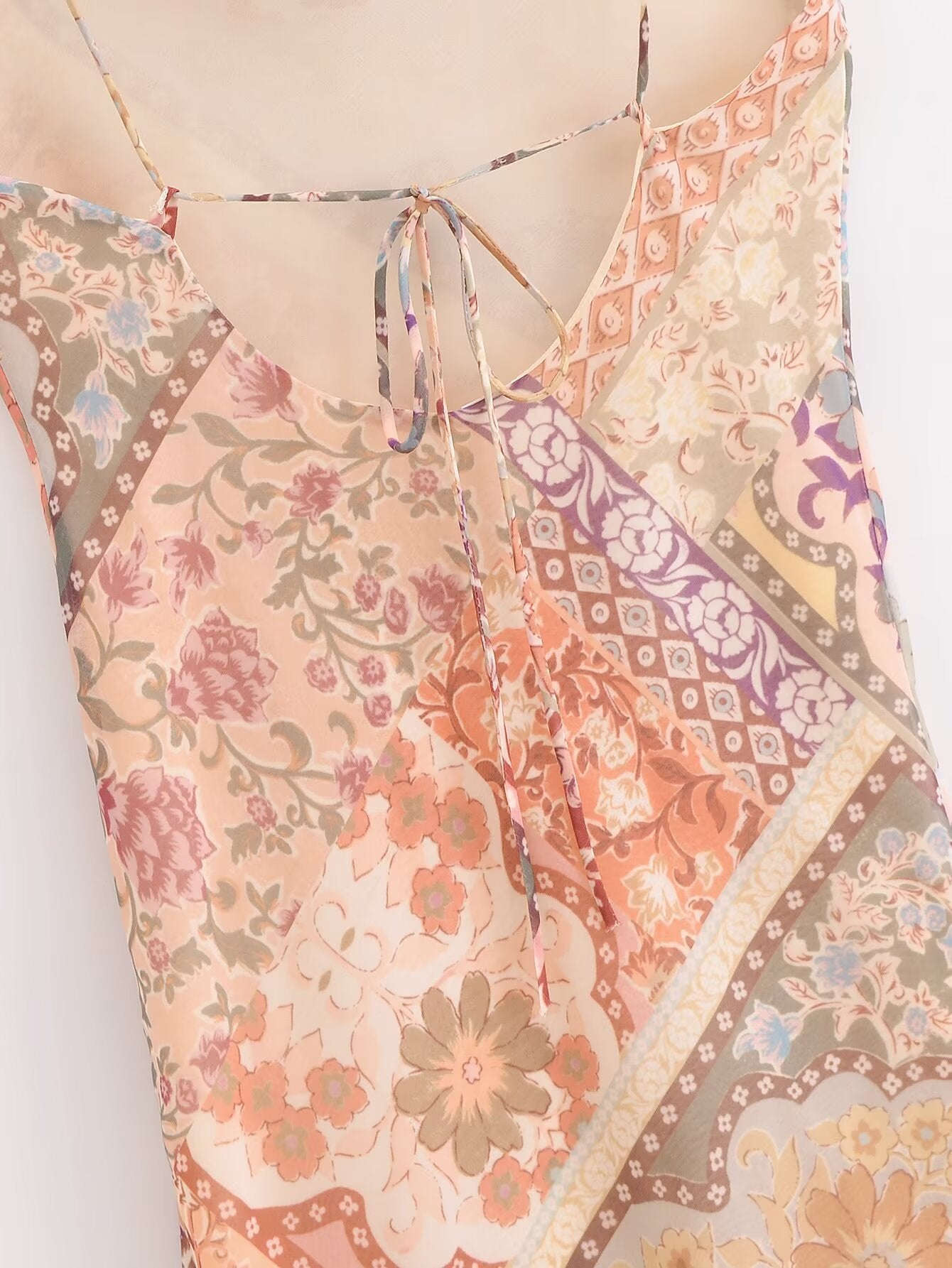 Women Backless Printing Color Contrast Loose Sling Dress by Ragazza