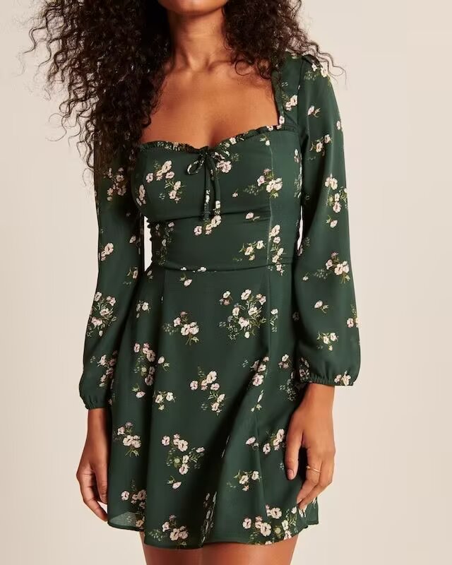 Summer Sexy Printed Pleated Lace Lantern Sleeve Dress by Ragazza