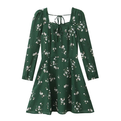 Summer Sexy Printed Pleated Lace Lantern Sleeve Dress by Ragazza