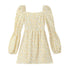 Fresh Dress Women Autumn Sweet Printed Square Collar French Long Sleeve High Sense Short  DestGlow