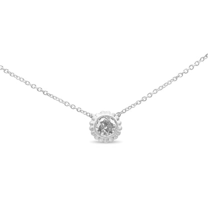 10K White Gold 1/4 Cttw Bezel-Set Round Diamond Solitaire Floral Pendant 18" Necklace (I-J Color, SI2-I1 Clarity) by Bids.com