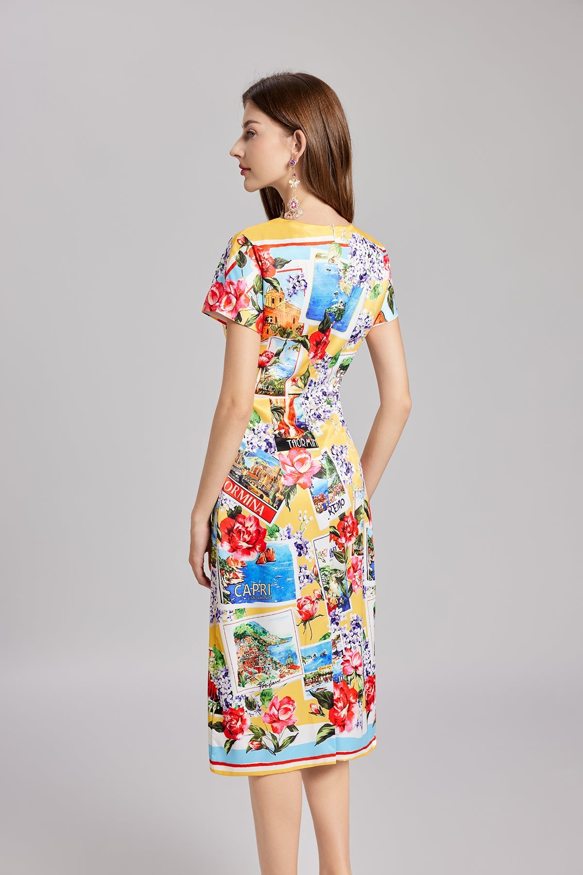 Summer Rose Puzzle Positioning Printed Waist Dress Slim fit Hip by Ragazza