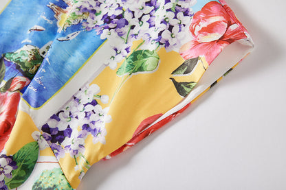 Summer Rose Puzzle Positioning Printed Waist Dress Slim fit Hip by Ragazza