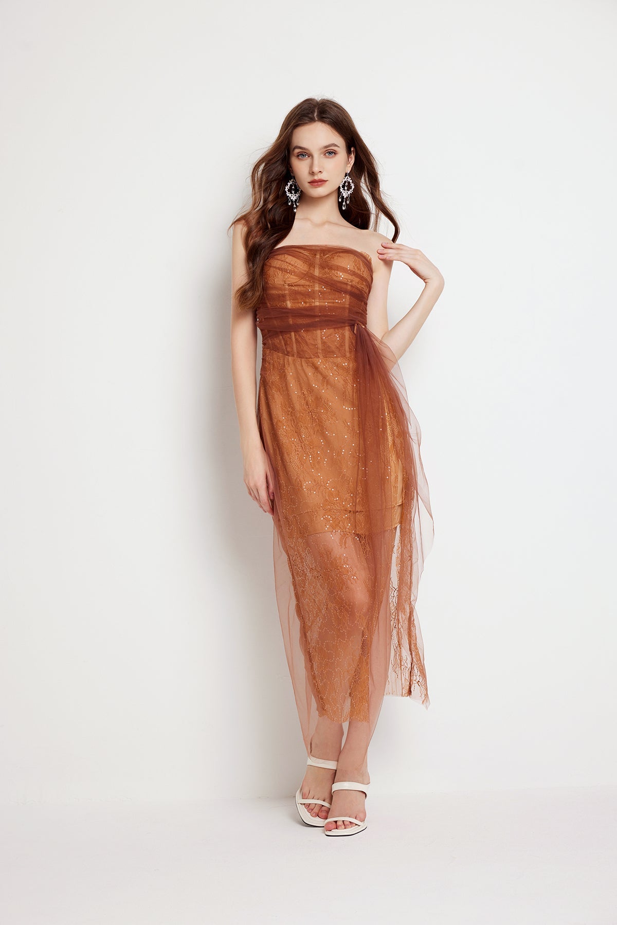 Women Summer Fishbone Lace Gauze Slit Slim Sexy Dress by Ragazza