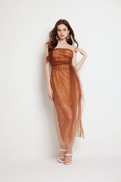 Women Summer Fishbone Lace Gauze Slit Slim Sexy Dress by Ragazza