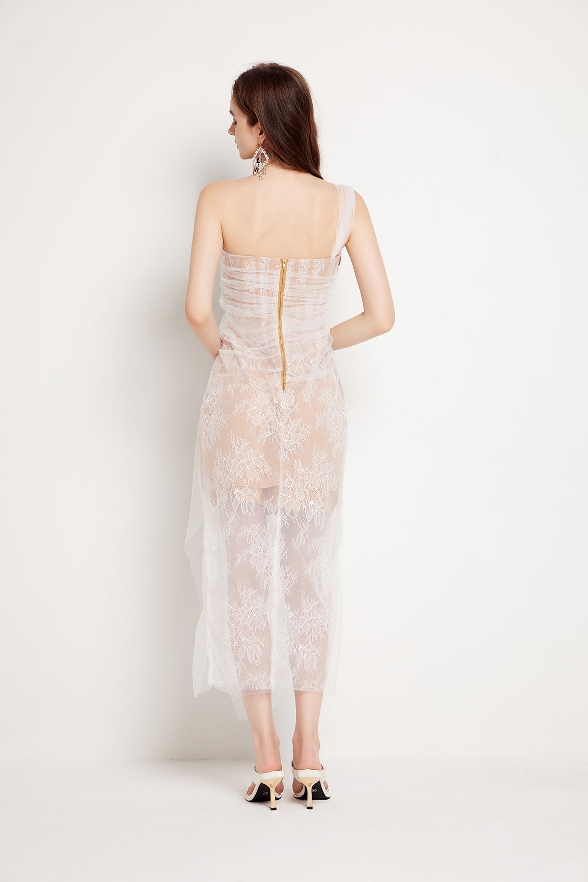 Women Summer Fishbone Lace Gauze Slit Slim Sexy Dress by Ragazza