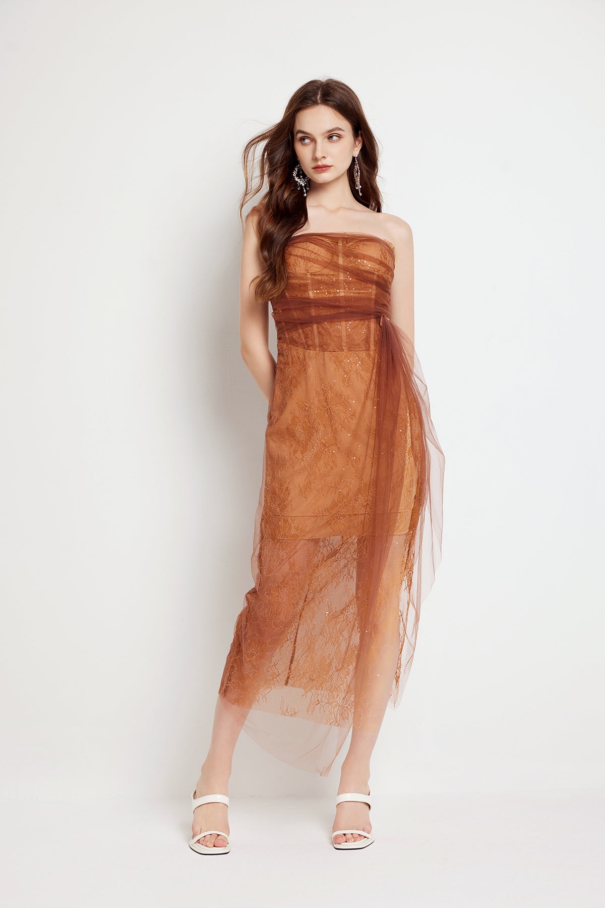Women Summer Fishbone Lace Gauze Slit Slim Sexy Dress by Ragazza