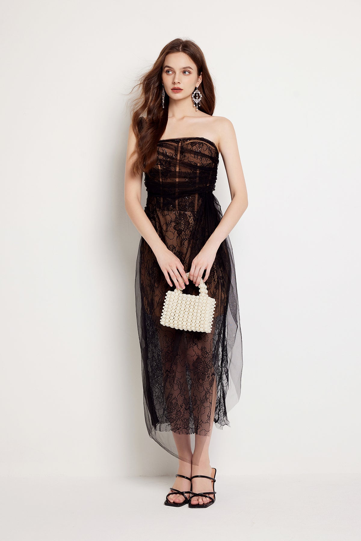 Women Summer Fishbone Lace Gauze Slit Slim Sexy Dress by Ragazza