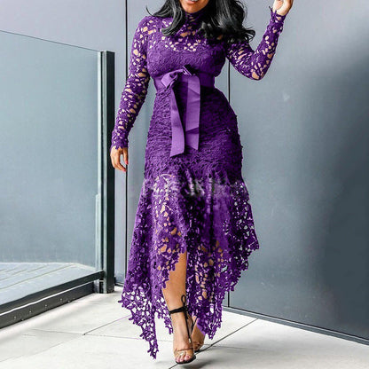 Women Clothing Wish Lace Hollow Out Cutout out Long Sleeve Stand-up Collar Tie 5 Colors Irregular Asymmetric Plus size by Ragazza