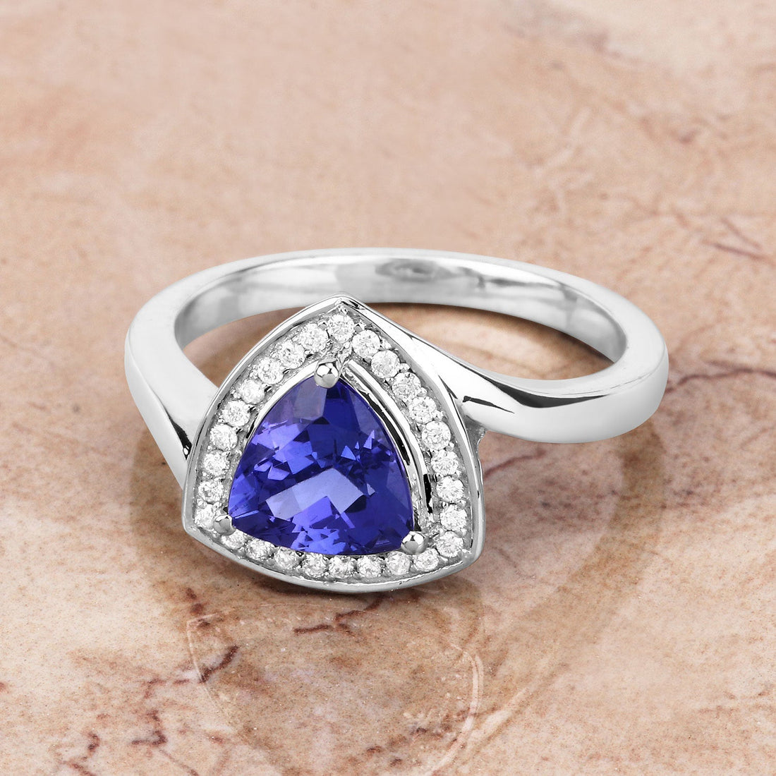 1.48 Carat Genuine Tanzanite and White Diamond 14K White Gold Ring by Bids.com