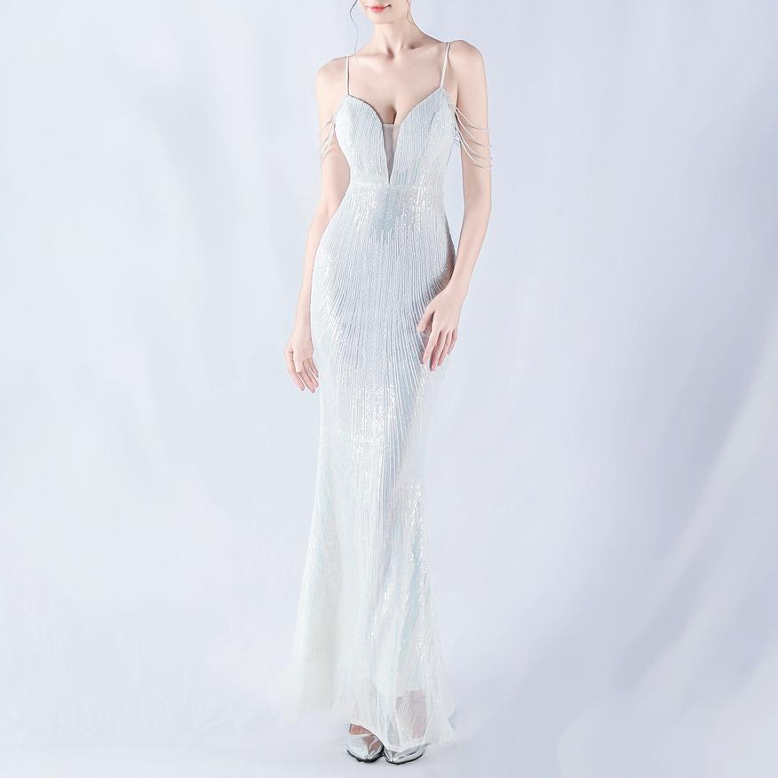 Dress Positioning Floral Sequin Craft Beaded Strap Evening Dress by Ragazza