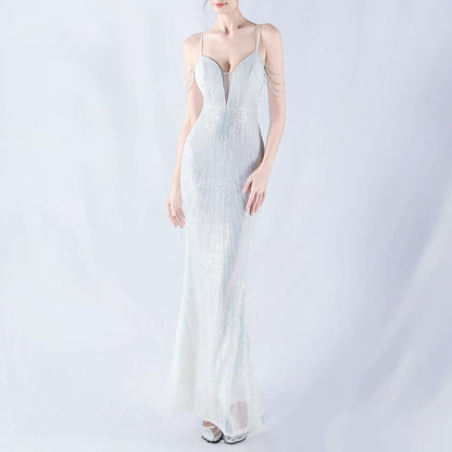 Dress Positioning Floral Sequin Craft Beaded Strap Evening Dress by Ragazza