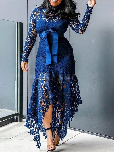 Women Clothing Wish Lace Hollow Out Cutout out Long Sleeve Stand-up Collar Tie 5 Colors Irregular Asymmetric Plus size by Ragazza