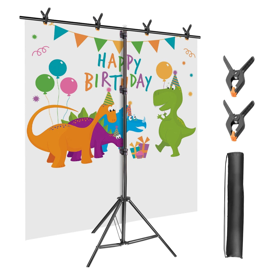6.5×8.5FT T-Shape Photo Video Backdrop Stand Heavy Duty Background Stand Adjustable Photography Backdrop Stand with 6 Spring Clamps Sandbag Carry Bag 
